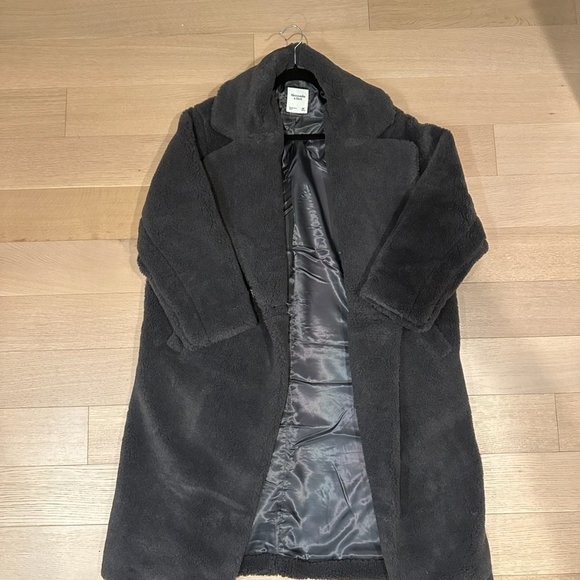 Abercrombie & Fitch Women's Full Teddy Coat Charcoal Grey - Medium - Picture 4 of 4